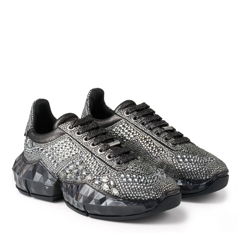 New JIMMY CHOO Crystal Womens Diamond F Low Top Sneaker 39 Black